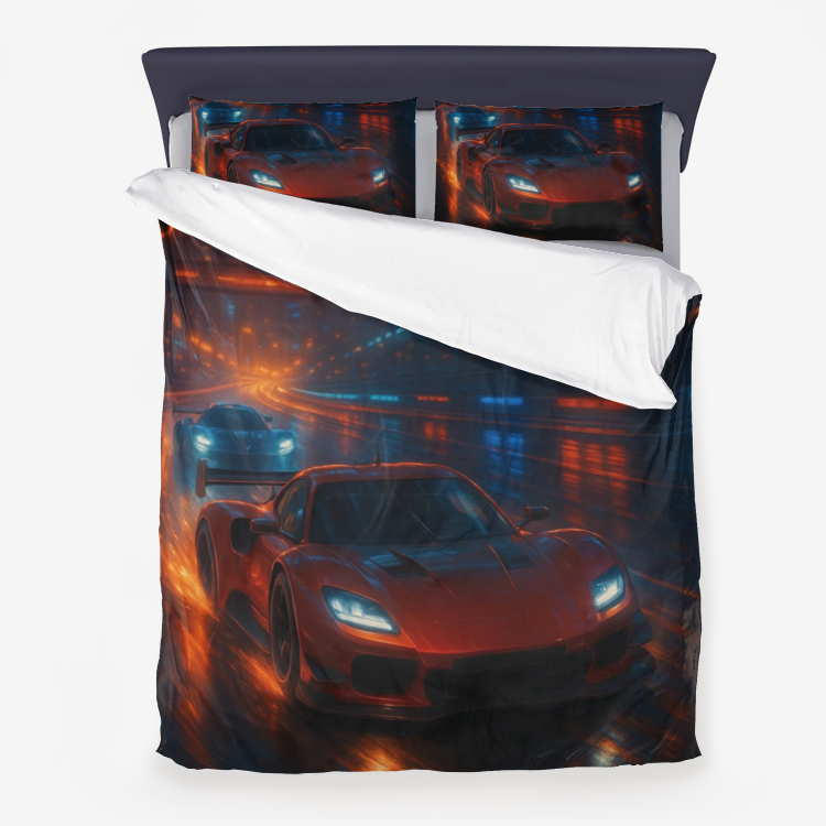 Midnight Velocity – Neon Racing Duvet Cover Set